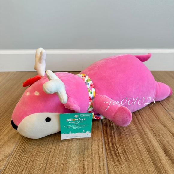 Holiday Pink Deer Weighted Plush Throw Pillow - Pillowfort - Picture 11 of 13
